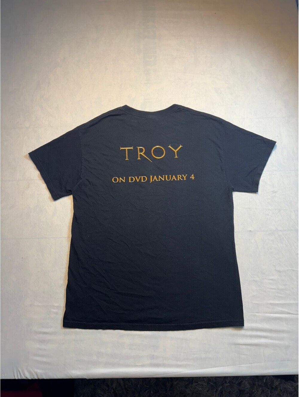 Vintage Troy Movie Promotional Black T-Shirt with Gold Text